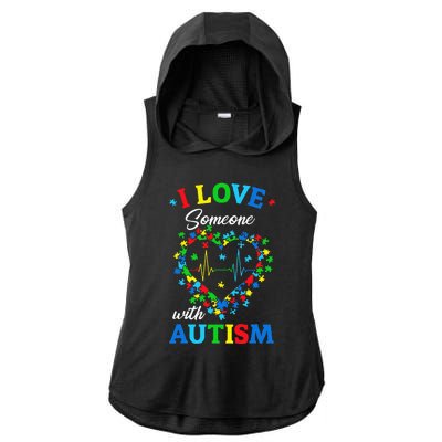 I Love Someone with Autism Awareness Ladies PosiCharge Tri-Blend Wicking Draft Hoodie Tank