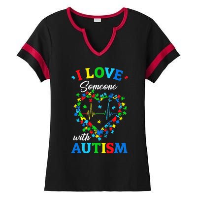 I Love Someone with Autism Awareness Ladies Halftime Notch Neck Tee