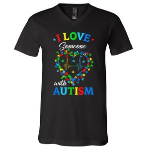 I Love Someone with Autism Awareness V-Neck T-Shirt