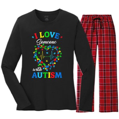 I Love Someone with Autism Awareness Women's Long Sleeve Flannel Pajama Set 