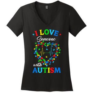 I Love Someone with Autism Awareness Women's V-Neck T-Shirt