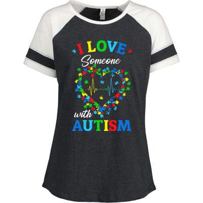 I Love Someone with Autism Awareness Enza Ladies Jersey Colorblock Tee