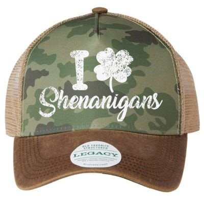 I Love Shenanigans Clover Shamrock Funny St Patrick's Day Legacy Tie Dye Trucker Hat