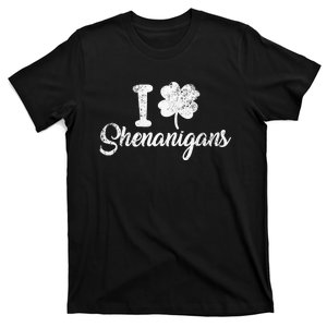 I Love Shenanigans Clover Shamrock Funny St Patrick's Day T-Shirt