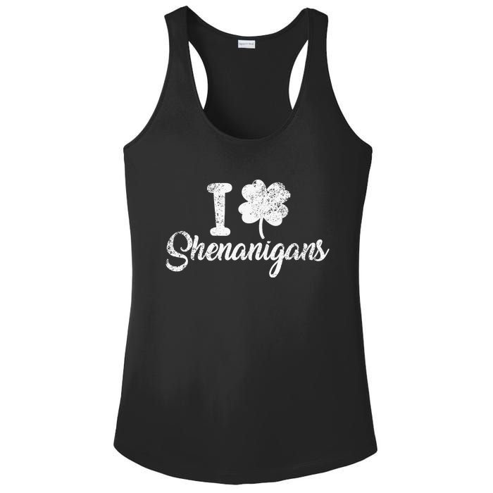 I Love Shenanigans Clover Shamrock Funny St Patrick's Day Ladies PosiCharge Competitor Racerback Tank