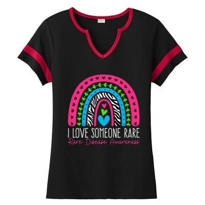 I Love Someone Rare Zebra Rainbow Rare Disease Awareness Ladies Halftime Notch Neck Tee