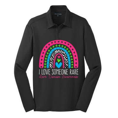 I Love Someone Rare Zebra Rainbow Rare Disease Awareness Silk Touch Performance Long Sleeve Polo