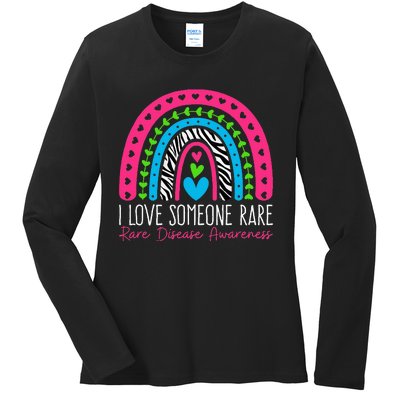 I Love Someone Rare Zebra Rainbow Rare Disease Awareness Ladies Long Sleeve Shirt