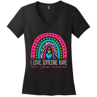 I Love Someone Rare Zebra Rainbow Rare Disease Awareness Women's V-Neck T-Shirt