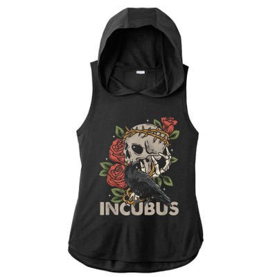 IncubusCrow Left Skull Morning And Flower Halloween Graphic Ladies PosiCharge Tri-Blend Wicking Draft Hoodie Tank