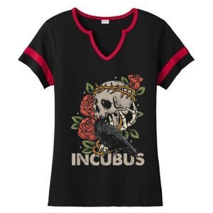 IncubusCrow Left Skull Morning And Flower Halloween Graphic Ladies Halftime Notch Neck Tee