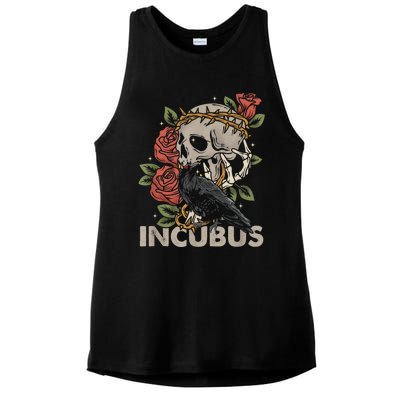 IncubusCrow Left Skull Morning And Flower Halloween Graphic Ladies PosiCharge Tri-Blend Wicking Tank