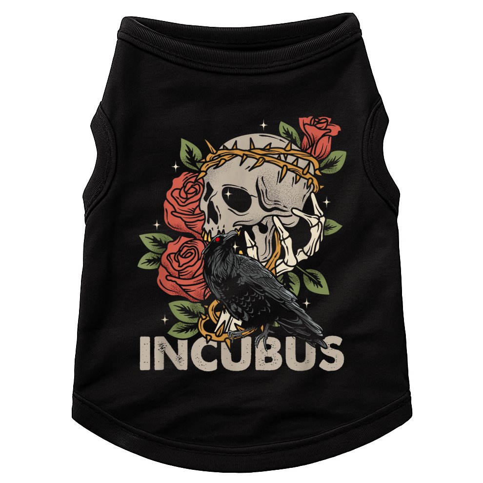 IncubusCrow Left Skull Morning And Flower Halloween Graphic Doggie Tank