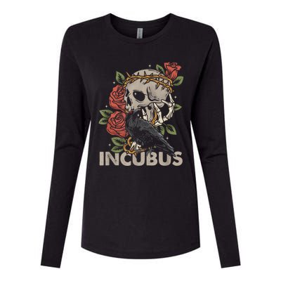 IncubusCrow Left Skull Morning And Flower Halloween Graphic Womens Cotton Relaxed Long Sleeve T-Shirt