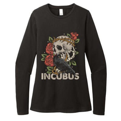 IncubusCrow Left Skull Morning And Flower Halloween Graphic Womens CVC Long Sleeve Shirt