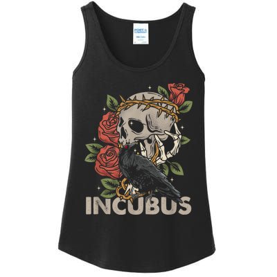 IncubusCrow Left Skull Morning And Flower Halloween Graphic Ladies Essential Tank