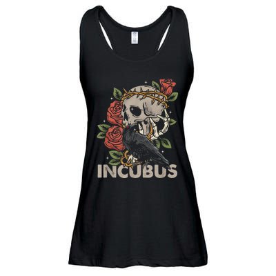 IncubusCrow Left Skull Morning And Flower Halloween Graphic Ladies Essential Flowy Tank