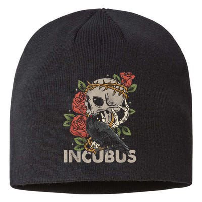 IncubusCrow Left Skull Morning And Flower Halloween Graphic Sustainable Beanie