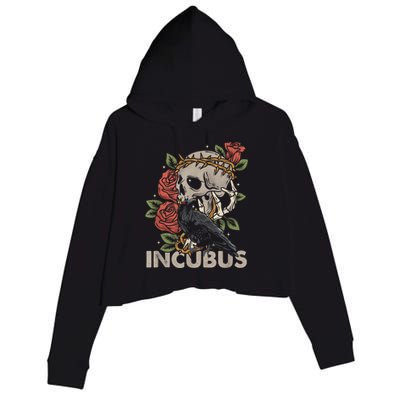 IncubusCrow Left Skull Morning And Flower Halloween Graphic Crop Fleece Hoodie