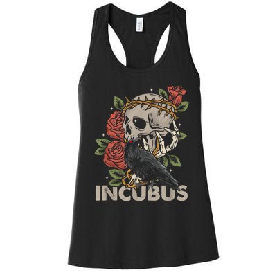 IncubusCrow Left Skull Morning And Flower Halloween Graphic Women's Racerback Tank