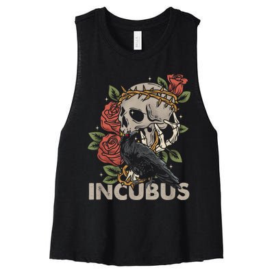 IncubusCrow Left Skull Morning And Flower Halloween Graphic Women's Racerback Cropped Tank