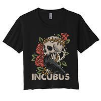 IncubusCrow Left Skull Morning And Flower Halloween Graphic Women's Crop Top Tee