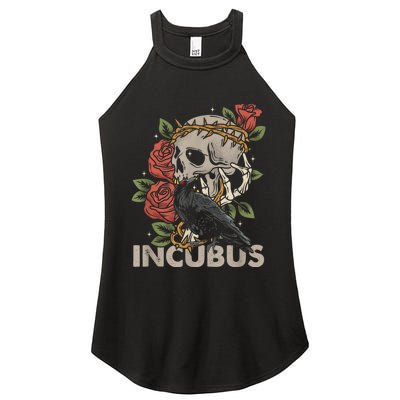 IncubusCrow Left Skull Morning And Flower Halloween Graphic Women's Perfect Tri Rocker Tank