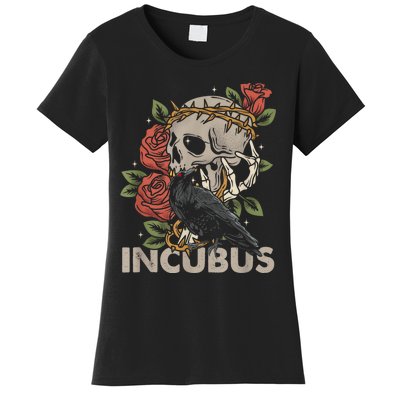 IncubusCrow Left Skull Morning And Flower Halloween Graphic Women's T-Shirt