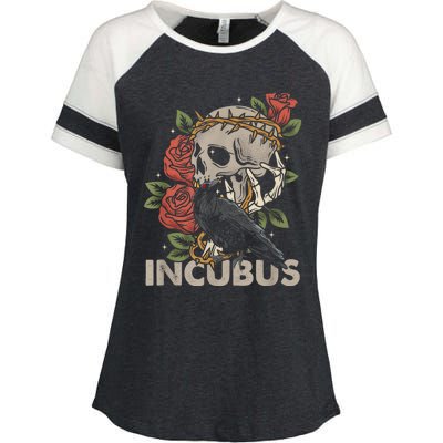 IncubusCrow Left Skull Morning And Flower Halloween Graphic Enza Ladies Jersey Colorblock Tee