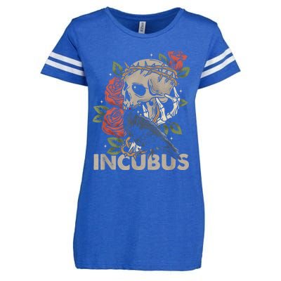 IncubusCrow Left Skull Morning And Flower Halloween Graphic Enza Ladies Jersey Football T-Shirt