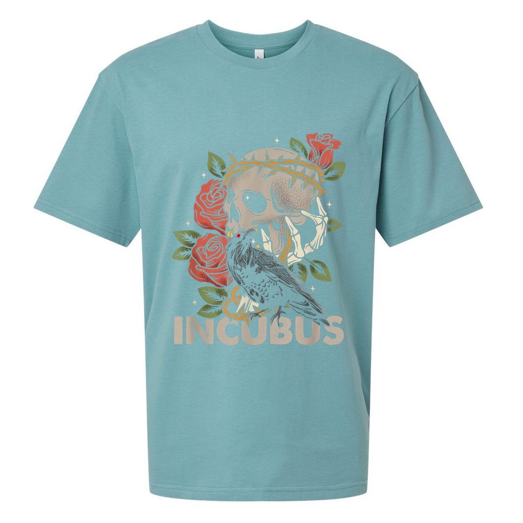 IncubusCrow Left Skull Morning And Flower Halloween Graphic Sueded Cloud Jersey T-Shirt