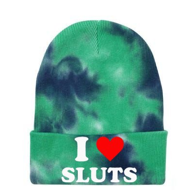 I Love Sluts I Heart Sluts Y.2.k 2000s Tie Dye 12in Knit Beanie