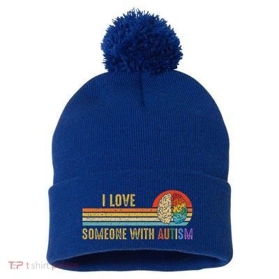 I Love Someone With Autism Neurodiversity April Pom Pom 12in Knit Beanie