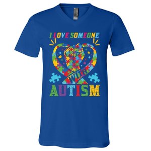 I Love Someone With Autism Awareness Gift V-Neck T-Shirt