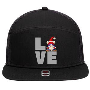 I Love Ski Dad Gnome Graphic Funny Winter Lover Gift 7 Panel Mesh Trucker Snapback Hat