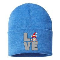 I Love Ski Dad Gnome Graphic Funny Winter Lover Gift Sustainable Knit Beanie