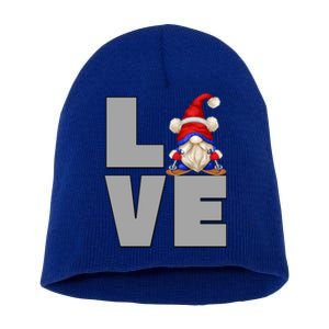 I Love Ski Dad Gnome Graphic Funny Winter Lover Gift Short Acrylic Beanie