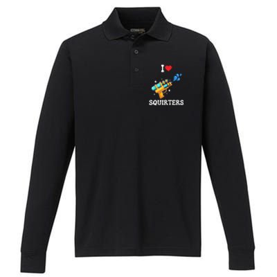 I Love Squirters Funny Performance Long Sleeve Polo