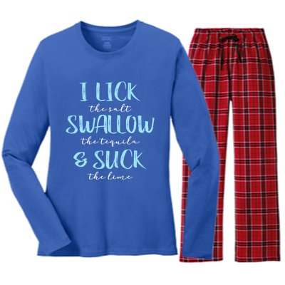 I Lick Salt Swallow Tequila Suck Lime Funny Mexican Ing Gift Women's Long Sleeve Flannel Pajama Set 