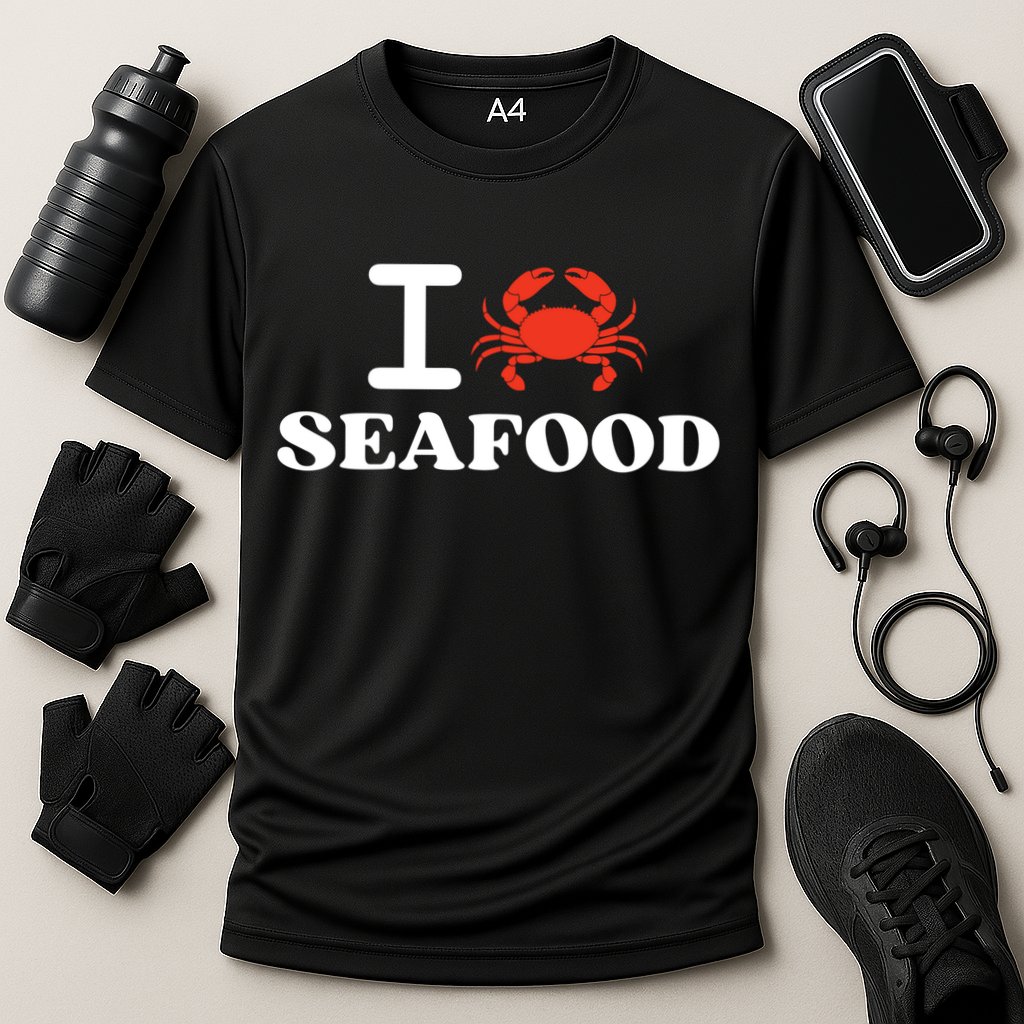 I Love Seafood Crab Shellfish National Seafood Month Gift Cooling Performance Crew T-Shirt
