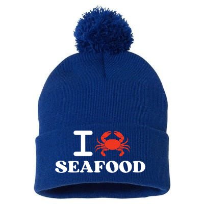 I Love Seafood Crab Shellfish National Seafood Month Gift Pom Pom 12in Knit Beanie