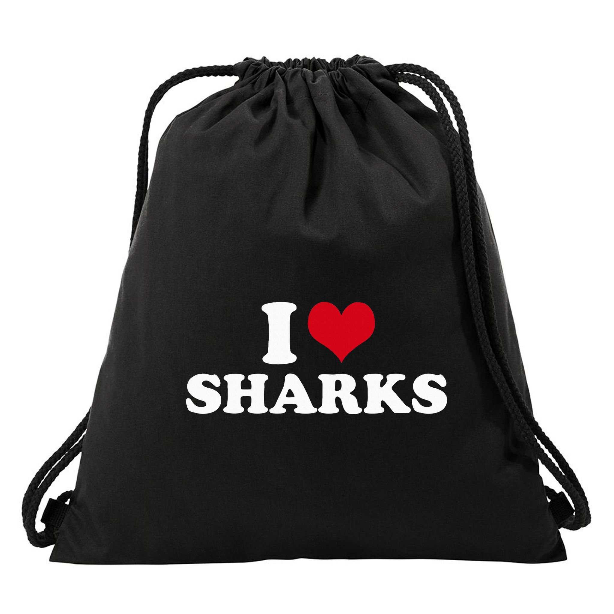 I Love Sharks Drawstring Bag