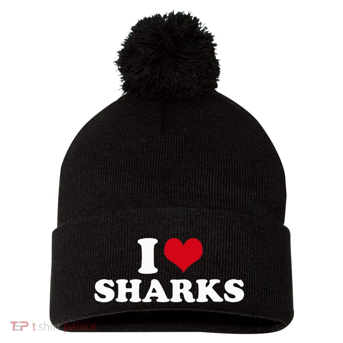 I Love Sharks Pom Pom 12in Knit Beanie