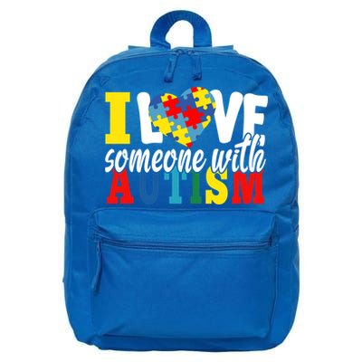 I Love Someone With Autism Autistic Awareness Month Warriors Great Gift 16 in Basic Backpack
