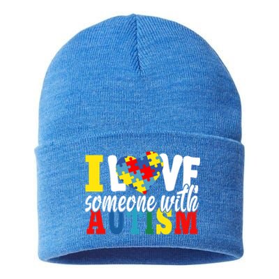 I Love Someone With Autism Autistic Awareness Month Warriors Great Gift Sustainable Knit Beanie