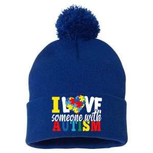 I Love Someone With Autism Autistic Awareness Month Warriors Great Gift Pom Pom 12in Knit Beanie