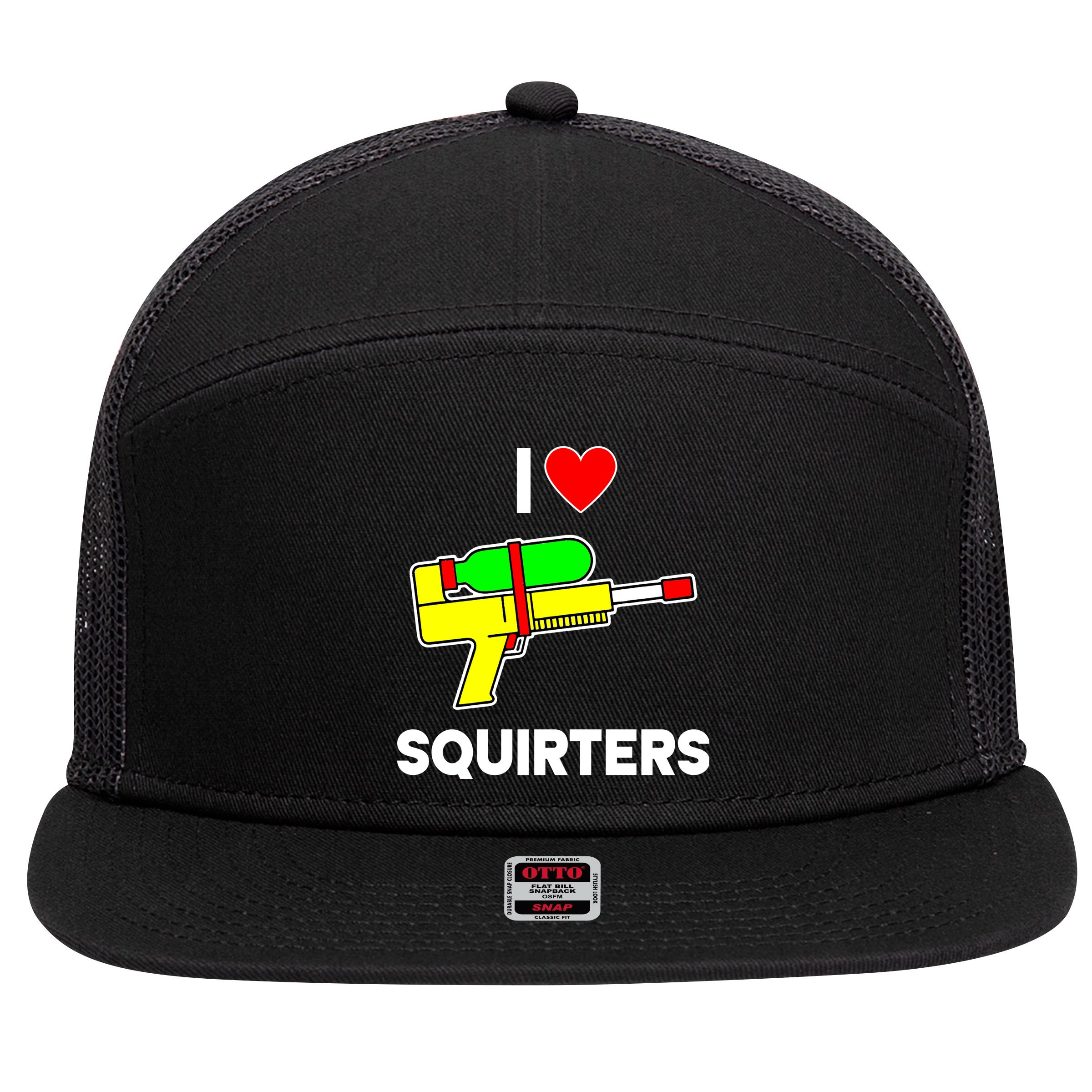I Love Squirters Funny 7 Panel Mesh Trucker Snapback Hat