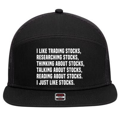 I Like Stocks Funny Day Trader Stock Market Gift 7 Panel Mesh Trucker Snapback Hat