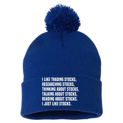 I Like Stocks Funny Day Trader Stock Market Gift Pom Pom 12in Knit Beanie