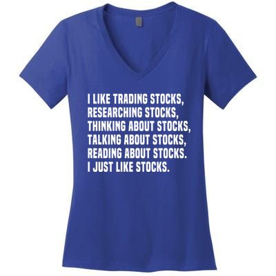 I Like Stocks Funny Day Trader Stock Market Gift Women's V-Neck T-Shirt